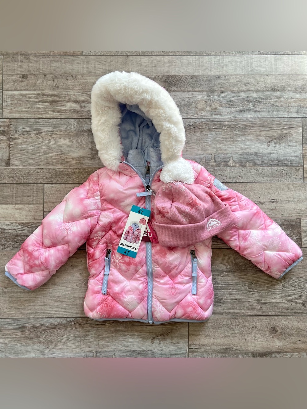 NWT Snozu Girls Hooded Snow Coat & Match Beanie Size 4T